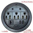 Electric Outlet Round Black (1D-2E-2USB)